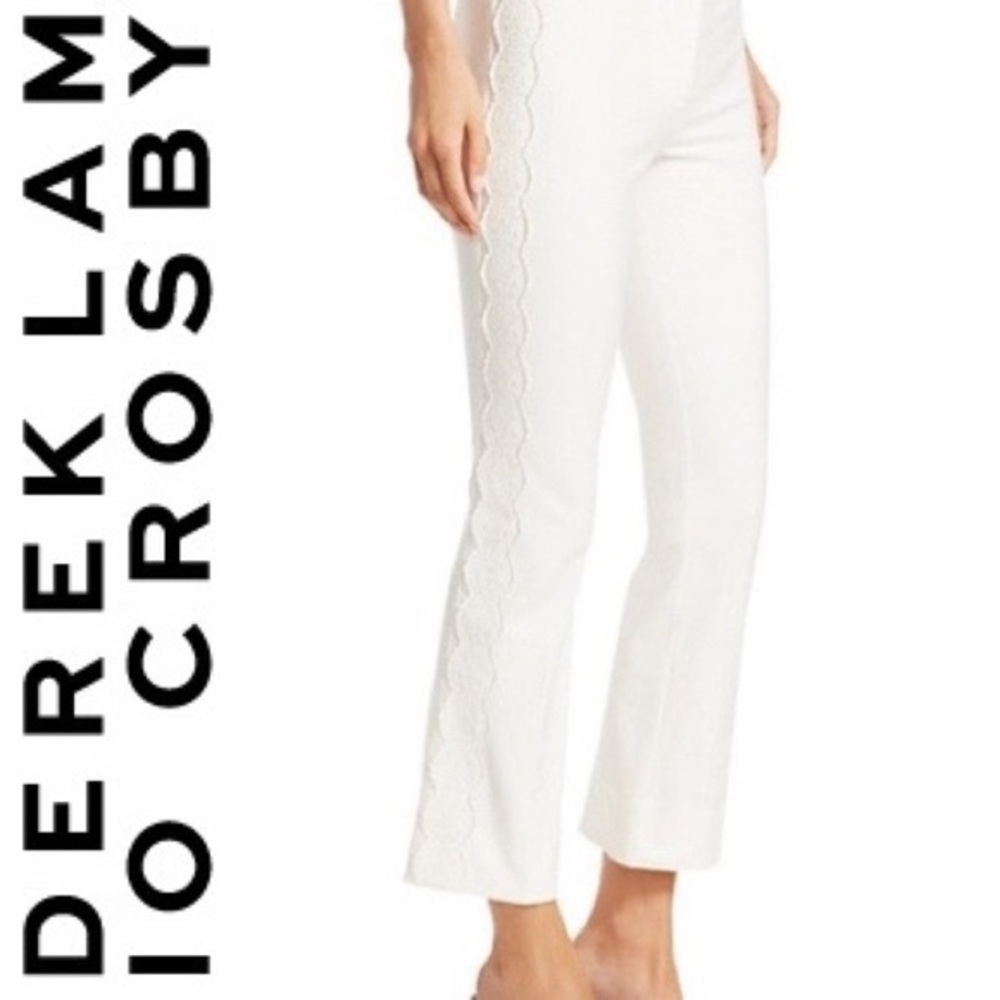 DEREK LAM 10 CROSBY Crop Soft White Trousers with Embroidery Side Panels